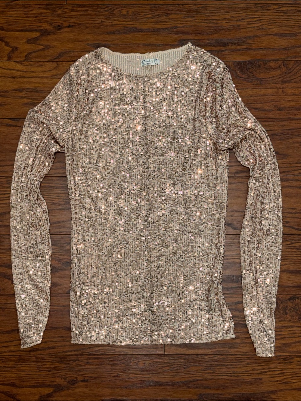 Free People Intimately Gold Sequin Long Sleeve Shirt Top Size Small Glam Party